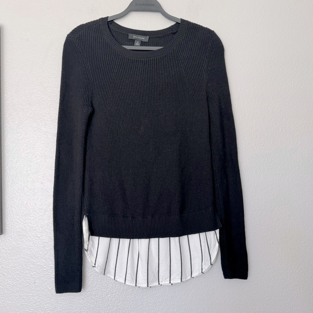 Ann Taylor Knit Cotton Cashmere Blend Sweater Black/White Size XS